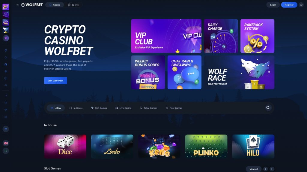 Wolfbet Crypto Casino Homepage
