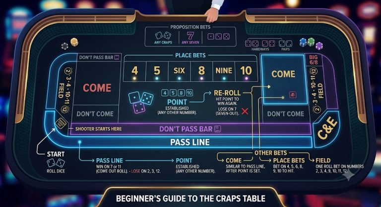 Craps for Complete Beginners: Table Layout and Basic Bets Explained