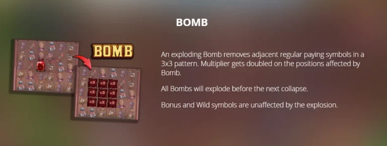 Duck Hunters rules: Bomb feature explanation with diagrams showing 3x3 explosion pattern and multipliers.